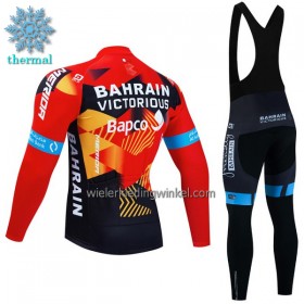 Set Fietsshirt Lange Mouw + Lange Koersbroek 2023 Bahrain Victorious Winter Thermal Fleece Rood Zwart